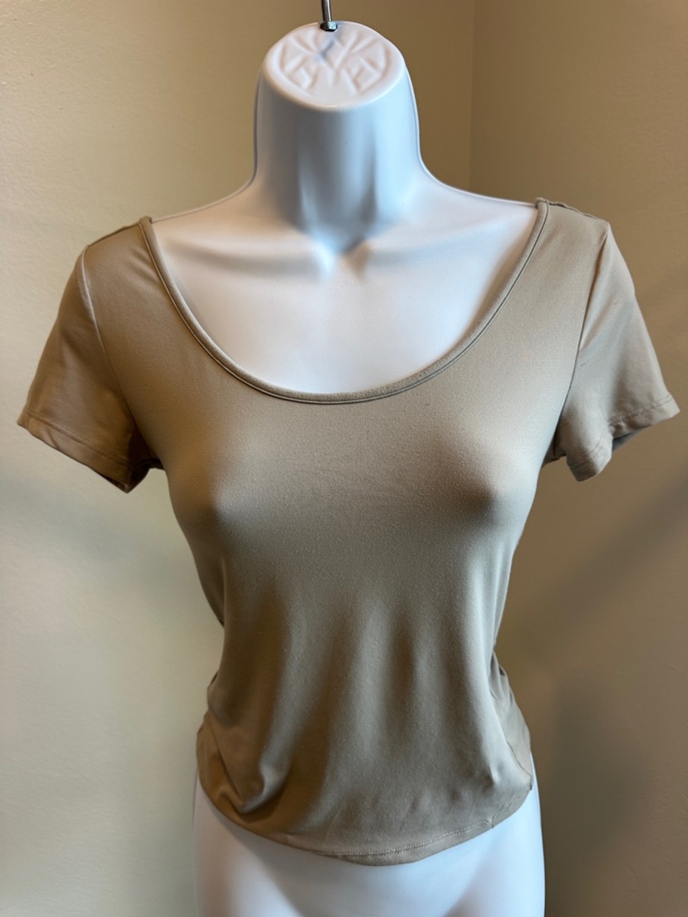 H&M Short Sleeve Scoop Neck Top - Beige